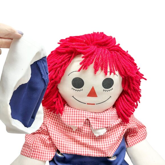 Handmade 1960s Raggedy Ann Andy Dolls Red Yarn Hair Cloth Bodies Classic 34x19 - Picture 6 of 16